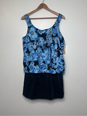 JCPenney Bleu Le Cove One Piece Swimdress Women’s 22W Blue Floral Tank